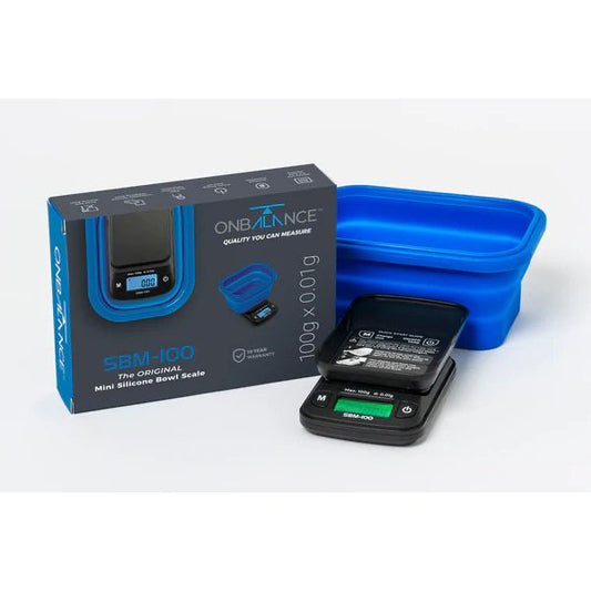 On Balance Scale - Silicone Bowl Scale Blue 100g x 0.01g - PJW Vapes | Glasgow Vape Wholesaler