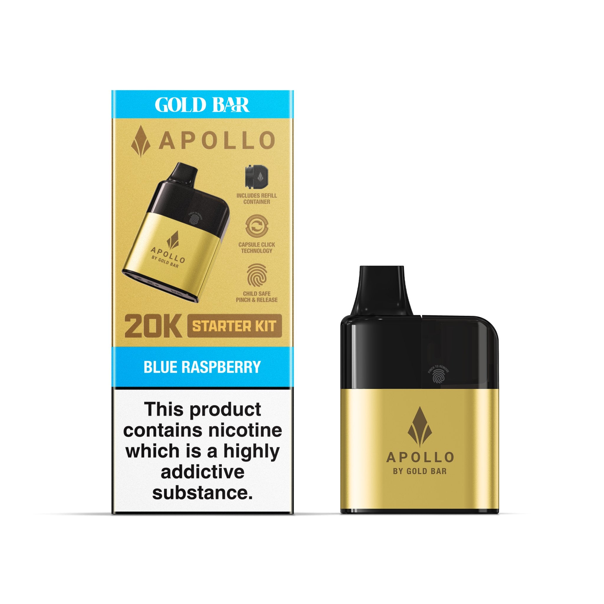 Apollo 20K Starter Kit - Gold Bar - Blue Raspberry - PJW Vapes | UK Leading Vape Wholesaler