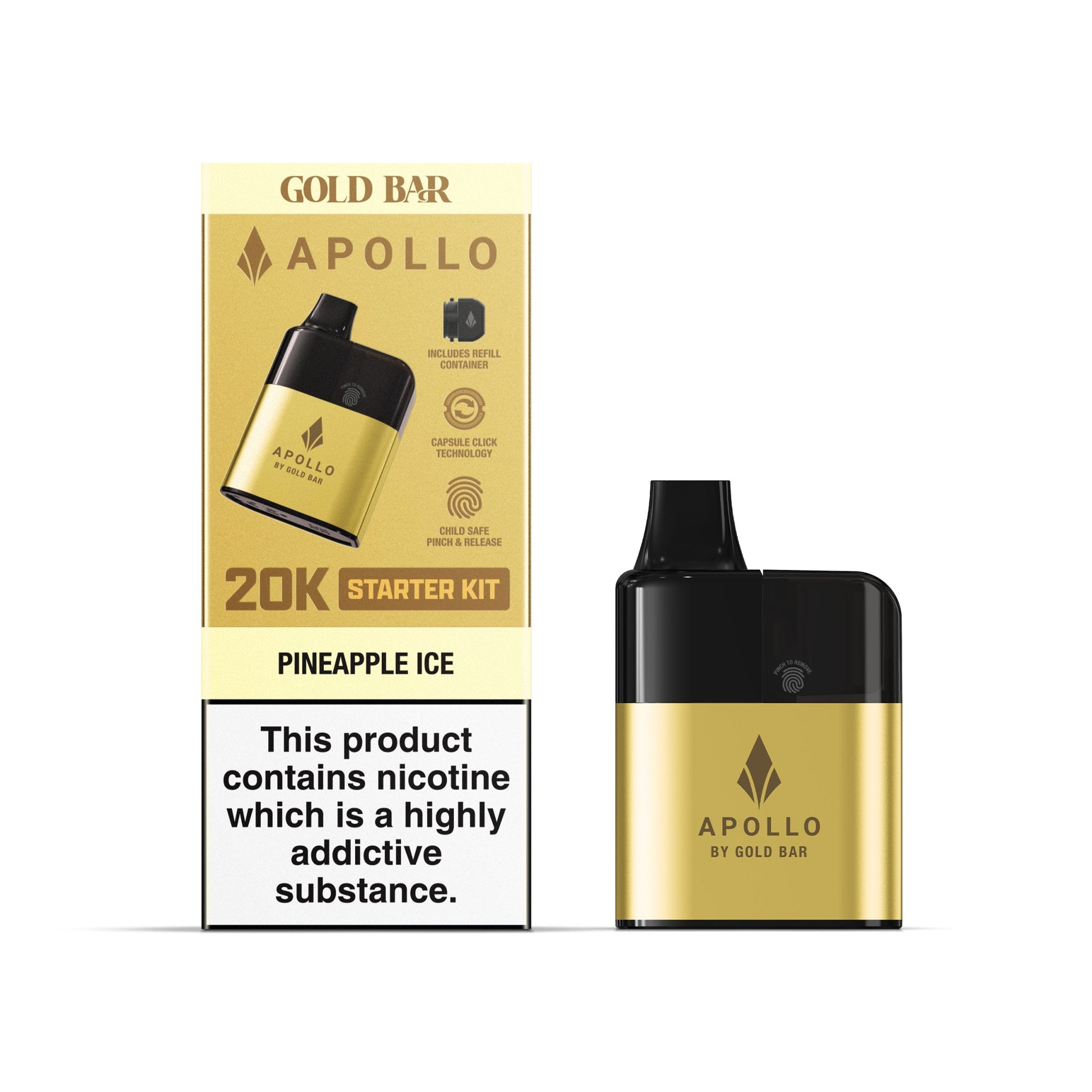 Apollo 20K Starter Kit - Gold Bar - Pineapple Ice - PJW Vapes | UK Leading Vape Wholesaler