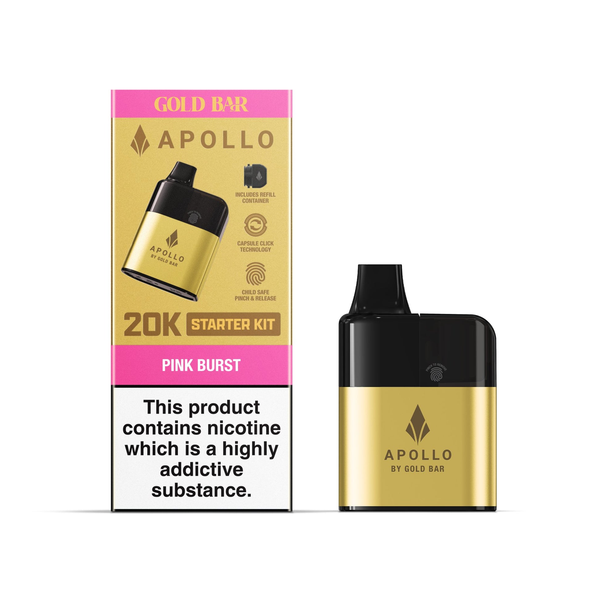 Apollo 20K Starter Kit - Gold Bar - Pink Burst - PJW Vapes | UK Leading Vape Wholesaler