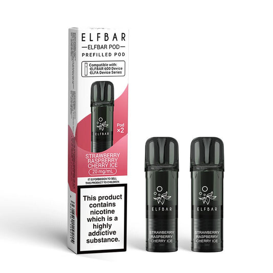 Elfbar 600 - 2025 - 2 Pack Pods - Strawberry Raspberry Cherry Ice - PJW Vapes | UK Leading Vape Wholesaler