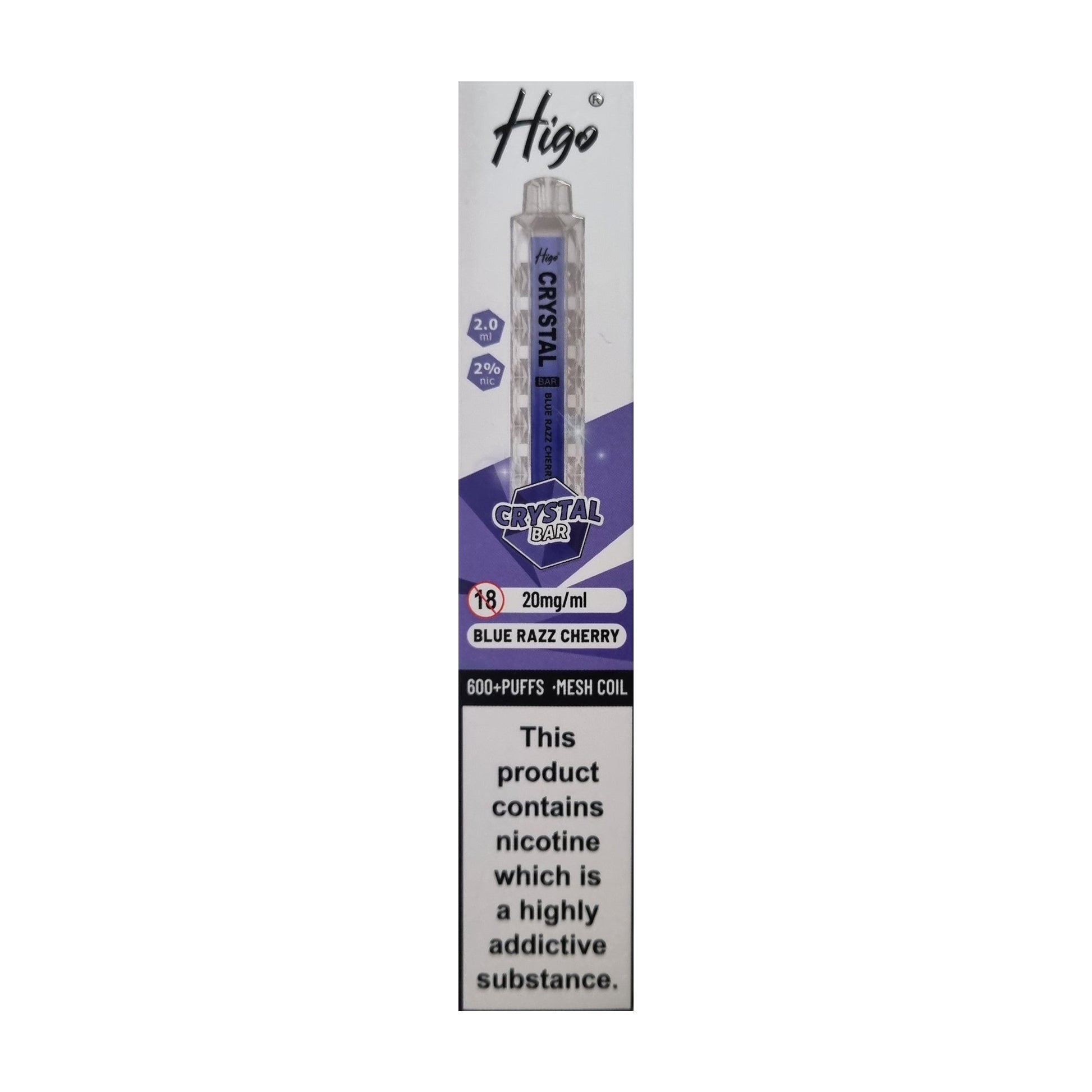 Higo Crystal Bar 600 - Blue Razz Cherry - PJW Vapes | UK Leading Vape Wholesaler