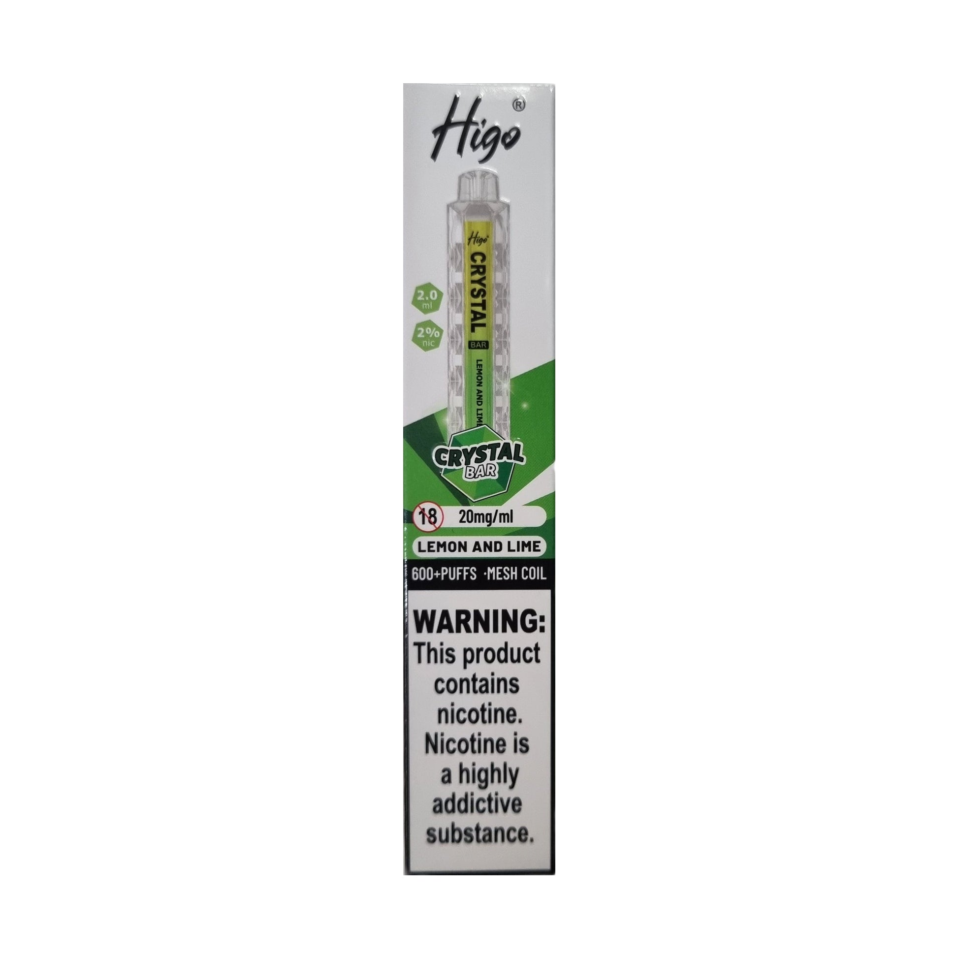 Higo Crystal Bar 600 - Lemon and Lime - PJW Vapes | UK Leading Vape Wholesaler