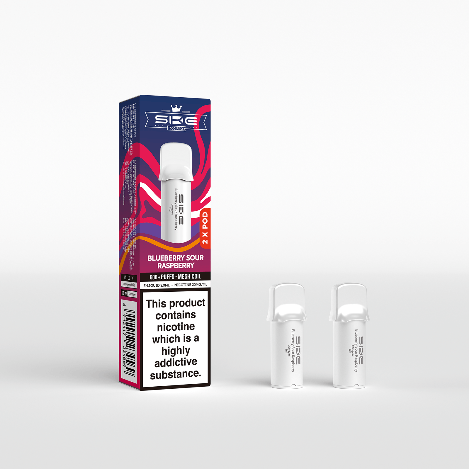 SKE 600 Refill Pod 2 Pack - Blueberry Sour Raspberry - PJW Vapes | UK Leading Vape Wholesaler
