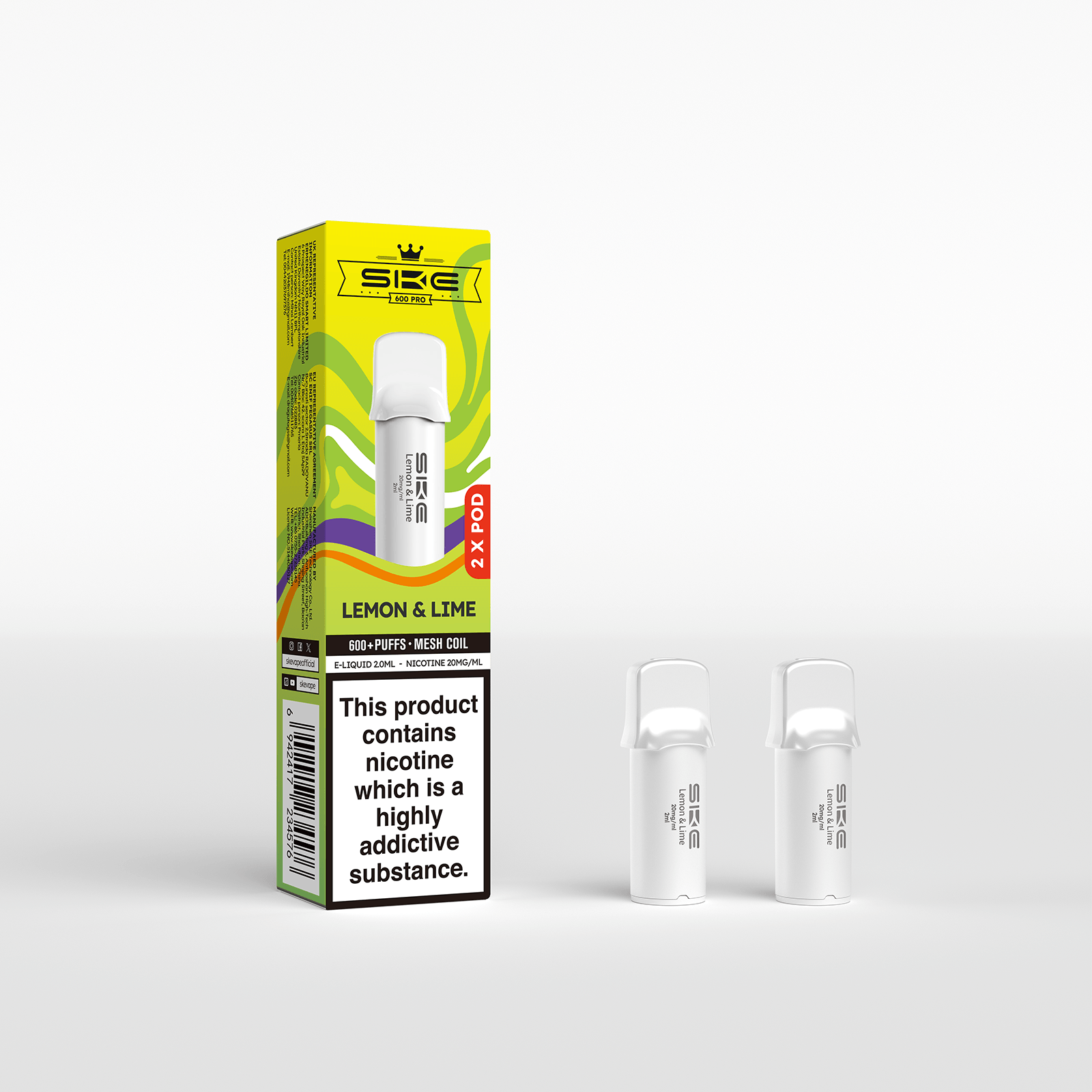 SKE 600 Refill Pod 2 Pack - Lemon & Lime - PJW Vapes | UK Leading Vape Wholesaler