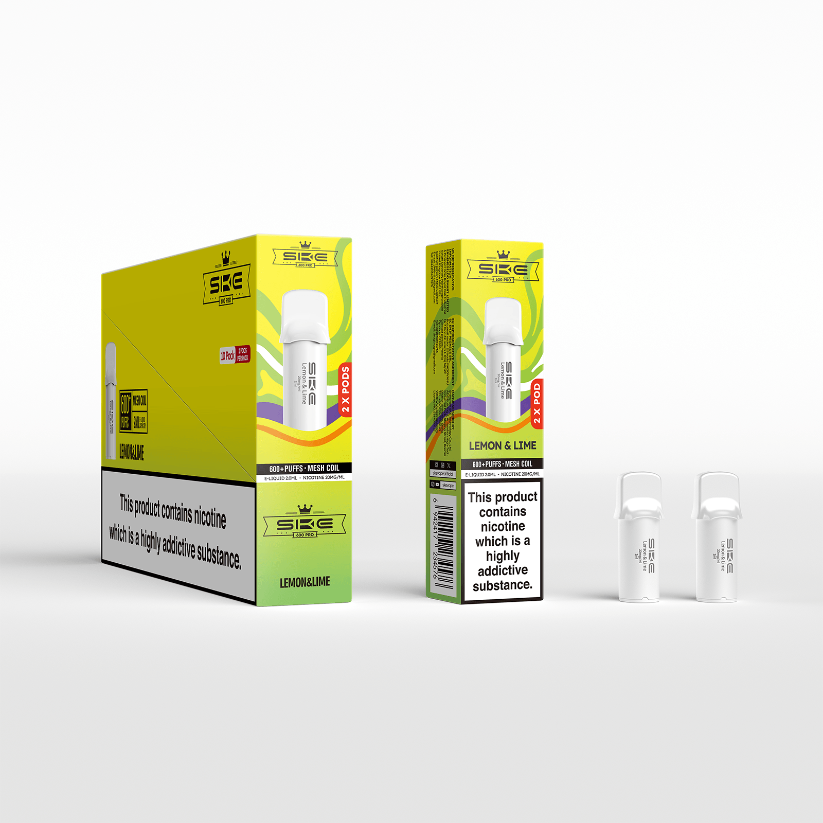 SKE 600 Refill Pod 2 Pack - Lemon & Lime - PJW Vapes | UK Leading Vape Wholesaler