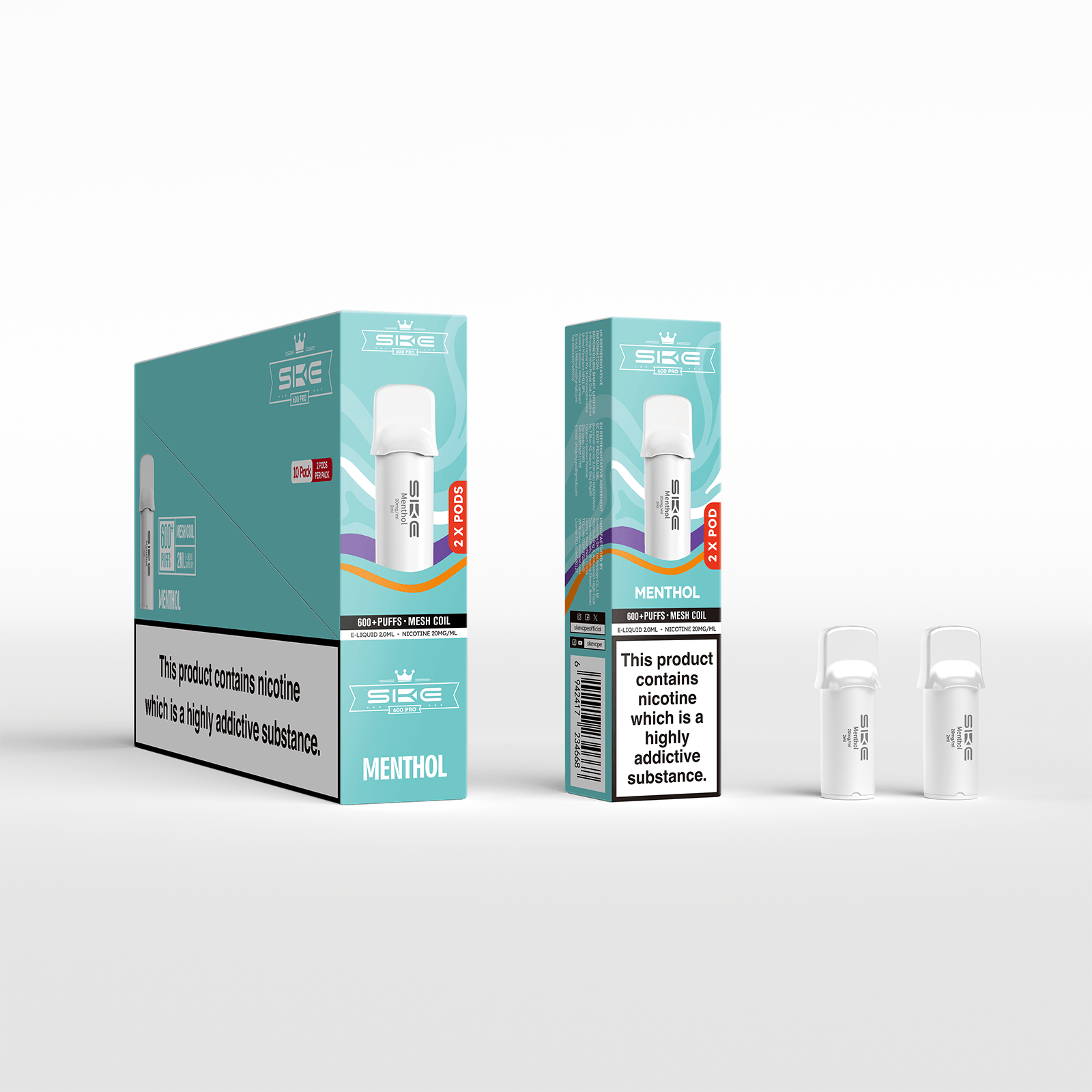 SKE 600 Refill Pod 2 Pack - Menthol - PJW Vapes | UK Leading Vape Wholesaler
