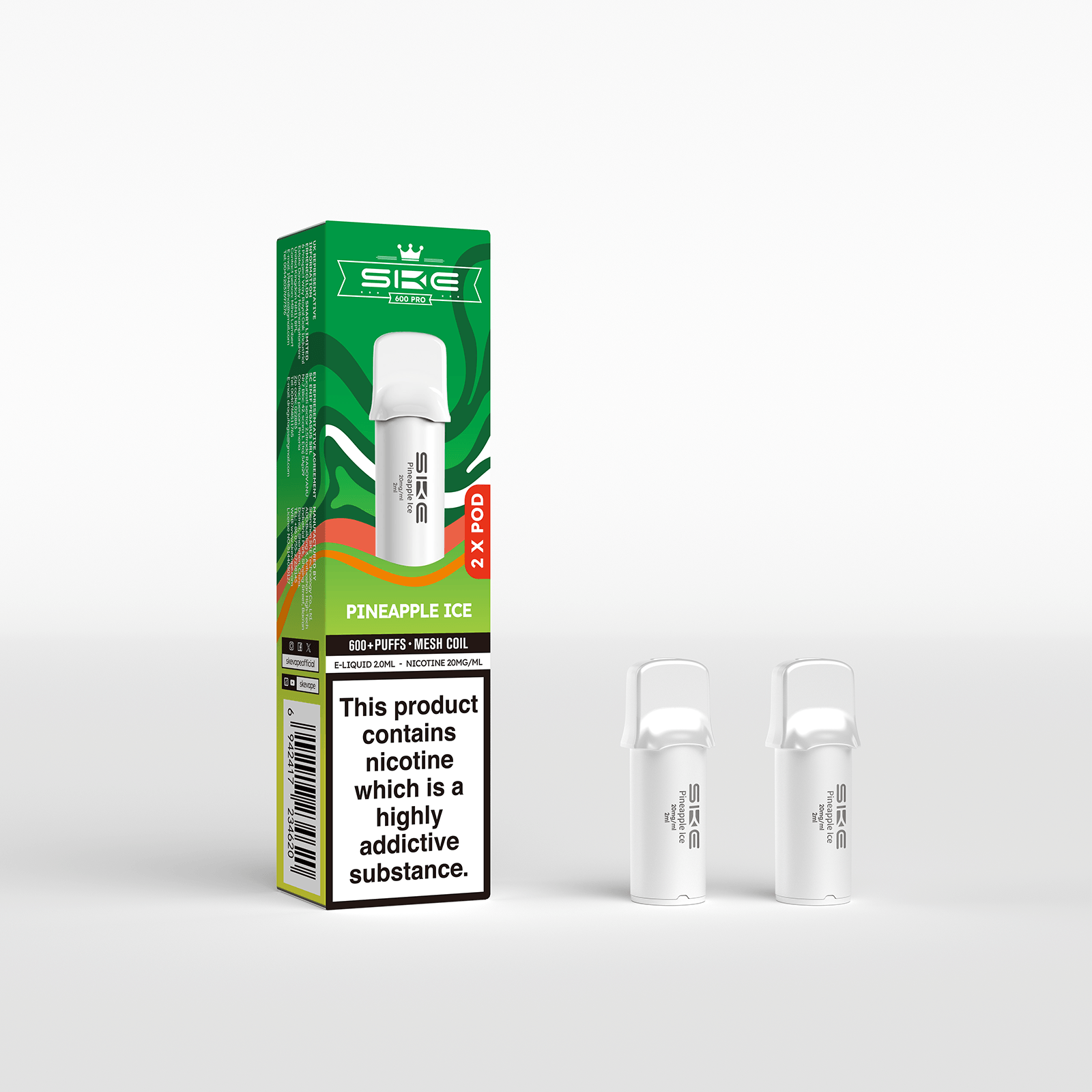 SKE 600 Refill Pod 2 Pack - Pineapple Ice - PJW Vapes | UK Leading Vape Wholesaler