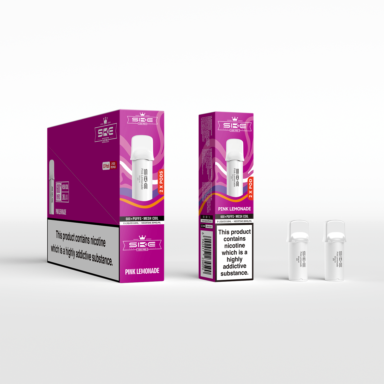 SKE 600 Refill Pod 2 Pack - Pink Lemonade - PJW Vapes | UK Leading Vape Wholesaler