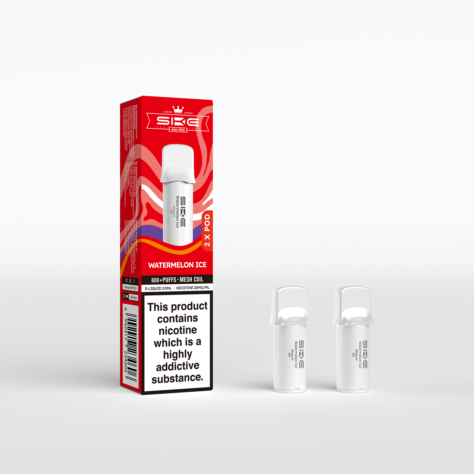 SKE 600 Refill Pod 2 Pack - Watermelon Ice - PJW Vapes | UK Leading Vape Wholesaler