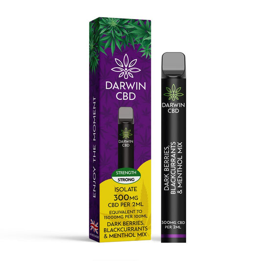 Darwin Isolate CBD 300MG Disposable - Dark Berries, Blackcurrants & Menthol - PJW Vapes | Glasgow Vape Wholesaler