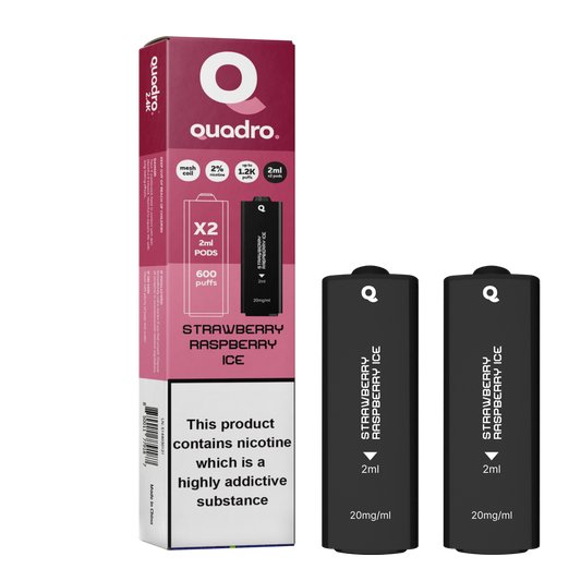 Quadro 2.4K 4in1 Pod - Strawberry Raspberry Ice - PJW Vapes | Glasgow Vape Wholesaler